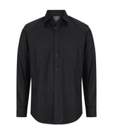 A black Olsen Slim Cotton Stretch Shirt featuring a button-up front and long sleeves. Includes a logo on the label.