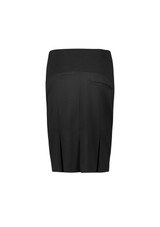 A black maternity skirt featuring a comfortable waistband and a pleated design. It includes a pocket. A black maternity skirt featuring a comfortable waistband and a pleated design. It includes a pocket.