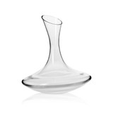 A glass wine carafe with a curved design, featuring a clear finish and a sleek, contemporary shape.