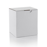 A plain white cardboard box with a flap closure, featuring a glossy finish.