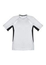 A short sleeve tee in light grey with black accents and reflective details, featuring a logo on the front.