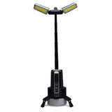 A portable torch with a tall, adjustable stand, featuring two yellow LED panels and a black body. A portable torch with a tall, adjustable stand, featuring two yellow LED panels and a black body.