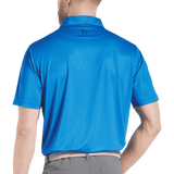 A blue men's polo shirt with a collar and a logo on the back. Features a smooth fabric design. A blue men's polo shirt with a collar and a logo on the back. Features a smooth fabric design.