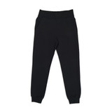 A pair of women's black 3 layer cotton sandwich track pants featuring a high waistband and side pockets.