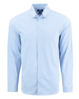 A light blue men's shirt with a gingham pattern and long sleeves, featuring a button-down collar and a logo. A light blue men's shirt with a gingham pattern and long sleeves, featuring a button-down collar and a logo.