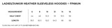 A table listing measurements for Women's/Junior Heather Sleeveless Hoodies in various sizes from 6 to 16. A table listing measurements for Women's/Junior Heather Sleeveless Hoodies in various sizes from 6 to 16.