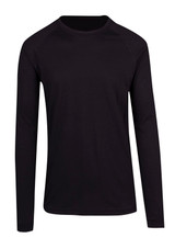 A black long sleeve T-shirt featuring a raglan design and a logo. Ideal for casual wear. A black long sleeve T-shirt featuring a raglan design and a logo. Ideal for casual wear.