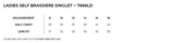 A chart displaying size measurements for a women's self brassiere singlet, including half chest and length dimensions. A chart displaying size measurements for a women's self brassiere singlet, including half chest and length dimensions.