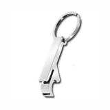 A drink bottle opener keyring in silver with a sleek, modern design and a keyring attachment. A drink bottle opener keyring in silver with a sleek, modern design and a keyring attachment.
