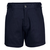 Lightweight cotton drill work shorts in dark navy, featuring a front button and waist adjusters. Includes a logo.