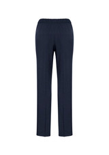 A pair of navy blue women's ultra comfort waist pants with an elastic waistband, featuring a simple design and no embellishments.