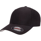 A black Flexfit® Cool & Dry cap with a structured design and a logo on the front.
