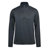 A men's pullover in dark grey featuring a 1/4 zip and long sleeves, with a logo present.