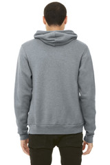A unisex sponge fleece pullover hoodie in grey, featuring a standard hood and a simple design.