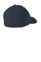 A navy blue cap with a curved peak and a rear opening. It features a logo on the side.