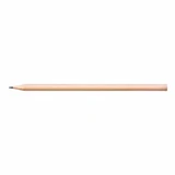 A wooden graphite pencil with a round barrel and sharpened tip, featuring a simple design and a subtle logo.