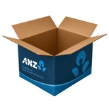 A large brown carton box with an open lid, featuring a logo on the side. Dimensions: 60 × 40 × 40 cm.