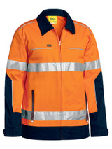 Bisley Workwear Orange/Navy Taped Hi Vis Drill Jacket with Liquid Repellent finish