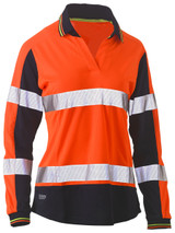 Bisley Workwear Orange/Navy Women's Taped Two Tone Hi Vis V-Neck Polo
