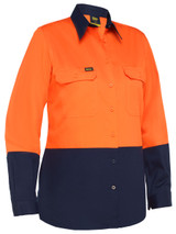 Bisley Workwear Orange/Navy Women's Cool Lightweight Hi Vis Drill Shirt
