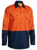 Bisley Workwear Orange/Navy Hi Vis Cool Lightweight Drill Shirt