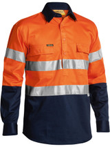 Bisley Workwear Orange/Navy Taped Hi Vis Closed Front Drill Shirt