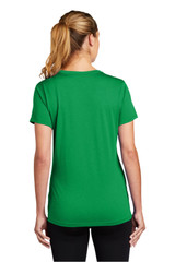 A green Nike ladies t-shirt featuring a standard cut and short sleeves, shown from the back.