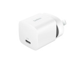 A white 25W wall charger with a USB-C port, featuring a smooth, minimalistic design and a brand logo.