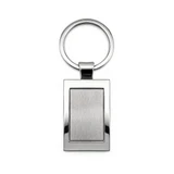 A silver rectangular keytag with a smooth surface and a circular keyring attachment.