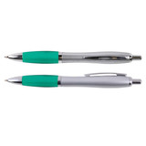 A pair of Concorde Pens featuring a sleek metal design with a gray finish and vibrant green grips.