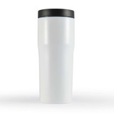 A drink bottle designed for travel, featuring a sleek white body and a black lid. A drink bottle designed for travel, featuring a sleek white body and a black lid.