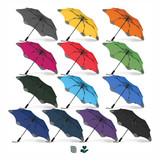 A range of BLUNT Metro Umbrellas in various colours, including grey, yellow, orange, pink, red, green, blue, and black. A range of BLUNT Metro Umbrellas in various colours, including grey, yellow, orange, pink, red, green, blue, and black.