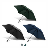 A set of three BLUNT Sport Umbrellas in green, black, and navy, featuring a distinctive design and branding. A set of three BLUNT Sport Umbrellas in green, black, and navy, featuring a distinctive design and branding.