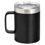 A drink mug with a stainless steel rim and a clear lid, featuring a matte black finish. A drink mug with a stainless steel rim and a clear lid, featuring a matte black finish.