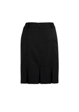 A black multi-pleat skirt featuring a fitted design and waistband, suitable for various occasions. A black multi-pleat skirt featuring a fitted design and waistband, suitable for various occasions.