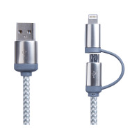 Promotional IT AR588 Milano 2 in 1 Fabric Charge and Data Cable | Available Colours: Black/Black, Black/White, Blue/White, Silver/Grey, Pink/Pink