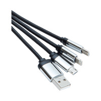 Promotional IT AR878 Trent 3 in 1 Light Up Charge Cable | Available Colours: Black/Silver and White (LED), Black/Blue and Blue (LED), Black/Orange and Orange (LED), Black/Red-Black and Red (LED), Green/White and White (LED), Blue, Green, Orange