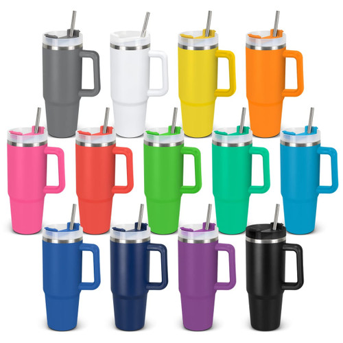 A drink bottle collection featuring various colours including grey, white, yellow, orange, pink, red, green, teal, purple, and black, with straws and lids. A drink bottle collection featuring various colours including grey, white, yellow, orange, pink, red, green, teal, purple, and black, with straws and lids.