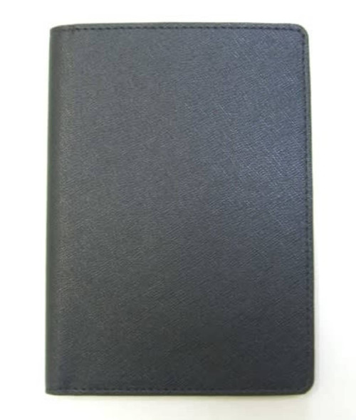 A black travel wallet with a textured finish and a simple, sleek design. It has a logo on the front.