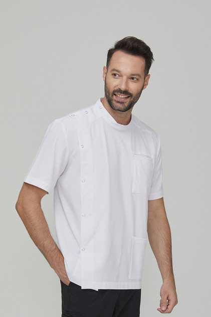 White Mens PHARMACY DENTAL TOP with pen pocket and additional pocket