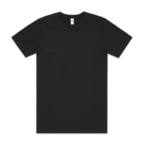 A black t-shirt with a simple design and a logo on the neckline area.