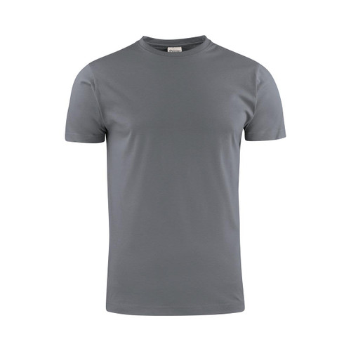 A grey men's t-shirt with a round neck and short sleeves. The shirt features a logo on the tag.