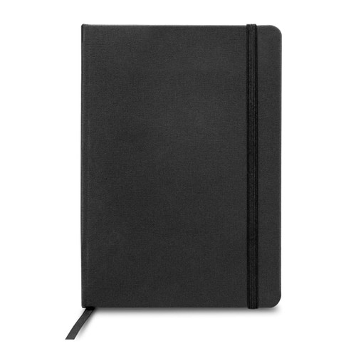 A5 daily diary for 2027 in black, featuring a flexible cover and an elastic band. Includes a ribbon bookmark.