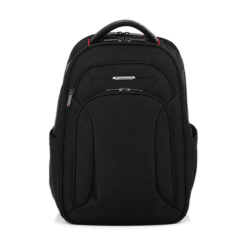 A black Samsonite Xenon 3.0 backpack with multiple compartments and a sleek design, featuring a logo.