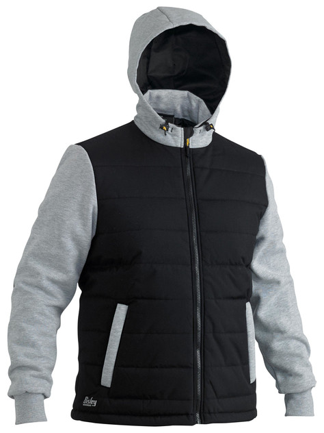 Bisley Workwear Black Flx & Move Contrast Puffer Fleece Hooded Jacket