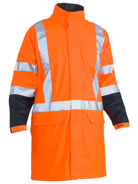 Bisley Workwear Orange X Taped Hi Vis TTMC Stretch PU Rain Coat