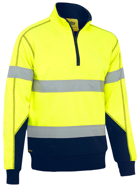 Bisley Workwear Yellow/Navy Taped Hi Vis 1/4 Zip Fleece Pullover with Sherpa Lining
