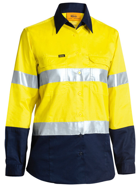 Bisley Workwear Yellow/Navy Women's Taped Hi Vis Cool Lightweight Drill Shirt