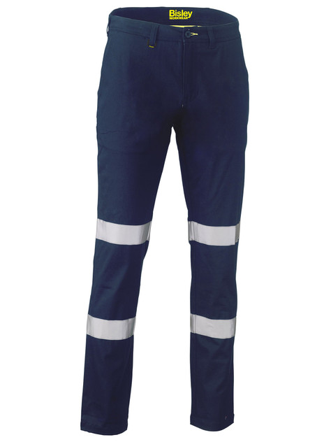 Bisley Workwear Navy Taped Biomotion Stretch Cotton Drill Work Pants