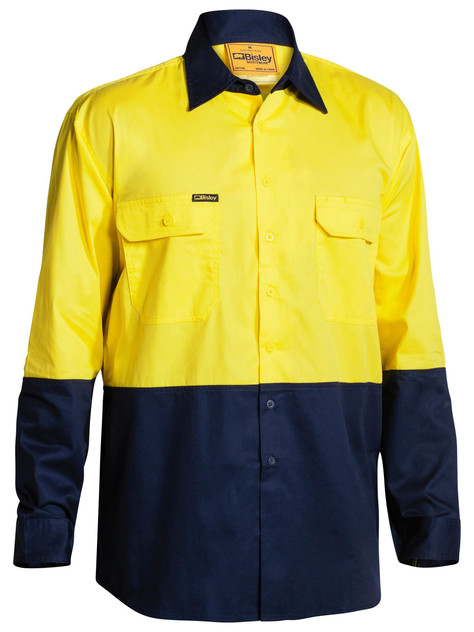 Bisley Workwear Yellow/Navy Hi Vis Cool Lightweight Drill Shirt
